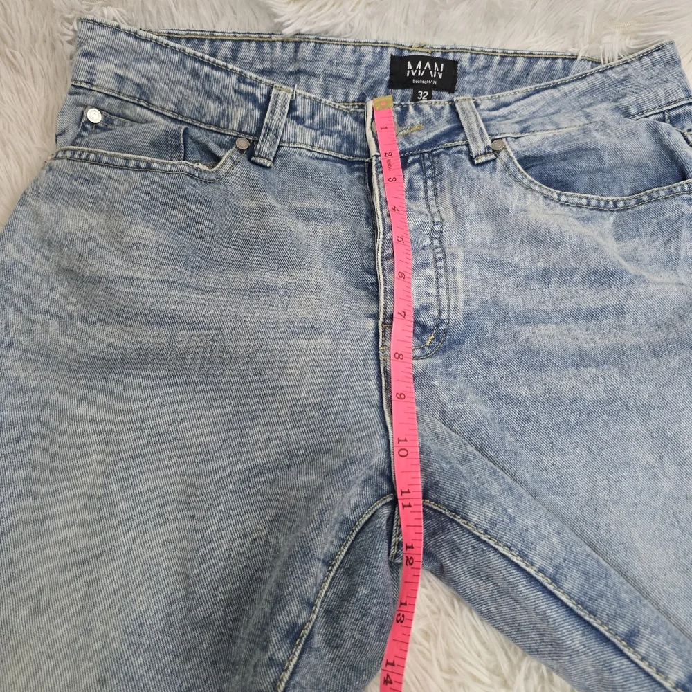 BoohooMAN Light Wash Straight Leg Button Fly Rigid Jeans 32 Long